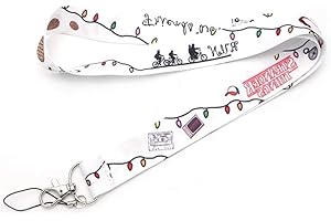 JAPANSAI Lanyard Estilo Stranger Things Blanco Cordón para el Cuello Tarjeta Identificativa para Llaves Móvil Mascarilla | Teléfono | Llavero para no Perder las Llaves | Regalo Original