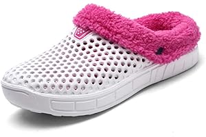 ZXWFOBEY HangFan Men's Women Mules Clogs Slip On Garden Shoes Fur Lined Slides Flip Flops Warm Winter Slipper