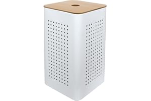 GELCO 707540 White, portabiancheria, in Metallo e Legno, Colore: Bianco, 30 x 30 x 50 cm