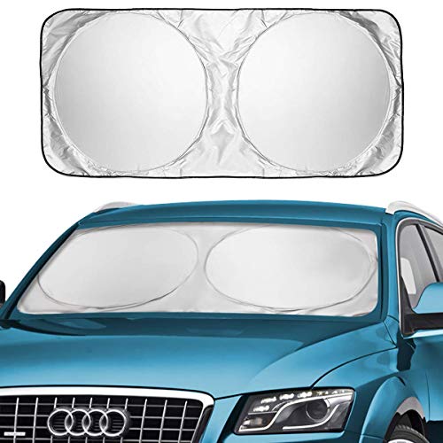 KMMIN Pare Brise, Pare Soleil Pare Brise Garde Le Refroidisseur de Véhicule Jusqu'à 50%, Luxueux de 210T Pare Soleil de Voiture Blocks 98% UV La Protection Avant Parfaite(160 x 89 CM)