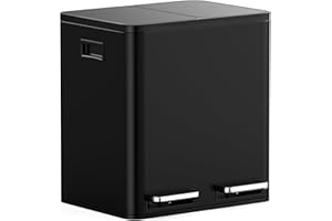 VonHaus Mülleimer Küche 2 Fächer, 30L Recycling Mülltrennsystem – Abfalleimer Biomüll, Rutschfester Boden, Herausnehmbare Inneneimer, (Schwarz, 30L (2x15L))