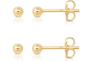 DTPsilver® 2 Paires de Clous/Puces d'Oreilles en Argent Fin 925, Plaqué Or Jaune ou Or Rose - Forme de Boules - Mini/Petites - Diamètre: 2, 3 ou 4 mm
