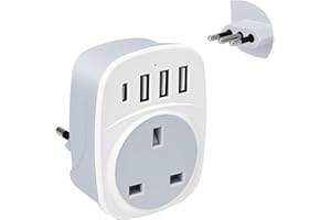 UK to Italy Plug Adapter,SHUOMAO UK to Italy Travel Adapter with 4 USB(17W USB C Charger),Converter Power Adapter for Italian Chile Ethiopia Libya Syria Tunisia Uruguay(Type L)