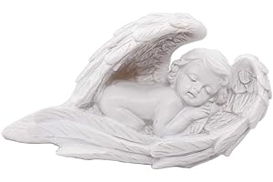 KIAOTIME Wings Angel Cherub Statue Figurine Indoor Outdoor Guardian Home Garden Angel Sculpture Statuette Collection Memorial Remberance Grave site Statue(SLEEPING BABY ANGEL IN WINGS)