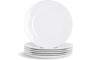 Argon Tableware 6X White Wide Rimmed Dessert/Small Dinner Plate 19cm (7.5") - Desert Serving Dinner Set Bread Plate - Microwave and Dishwasher Safe