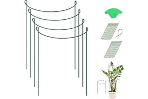 YEJAHY 4 sztuki metalowych podpórek do roślin ogrodowych z 20 etykietami na rośliny i 20 krawatami, klatka na rośliny, półokrągły pierścień podpierający rośliny do pomidorów, hortensji, pnączy