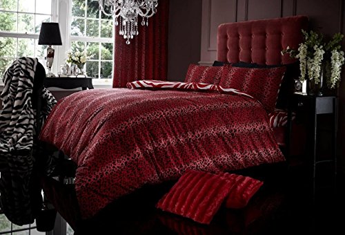 Think-Louder Luxury Leopard Skin Print Duvet Set Quilt Cover Bedding Set Single Double S King Leopard Red Double