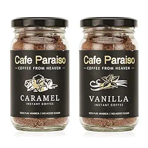 Cafe Paraiso Caramel & Vanilla Combo Instant Premium Flavored Arabica Coffee - 60g Each