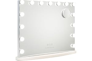 ‎FLAMINGUEO Flamingueo Hollywood Lusterko do Makijażu z Oświetleniem - 15 LED - 3 Tryby - Regulowana Intensywność - Sterowanie Dotykowe - Port USB - Lustro Powiększające w Zestawie - Biały - 62x15x48cm