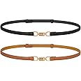 WERFORU 2 Pack Leather Skinny Women Belt Adjustable Thin Waist Belts with Alloy Buckle for Blouse Dresses