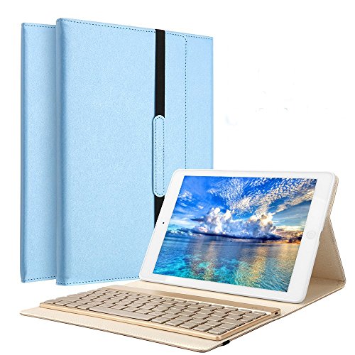 KVAGO iPad Pro 9.7 Bluetooth Tastatur Smart Hülle mit 7 farbige Hintergrundbeleuchtung drahloser Ultra-Thin deutschen QWERTZ Keyboard Case Auto Schlaf/Aufwach Funktion Einschließlich der Schutzfolie und Eingabestift-Blau