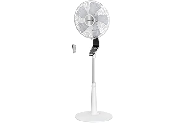 Rowenta Turbo Silence Extreme Ventilateur sur pied, Puissant, Silencieux, Écoénergétique, Design, Timer 12h, Télécommande VU5690F0, Blanc et Métallisé