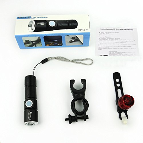 LED Fahrradbeleuchtung Mini-Taschenlampe, MORECOO Fahrradlampe mit Fahrradhalter und Rücklicht, CREE Taschenlampe mit USB Wiederaufladbare für Berg-Radfahren, Camping und täglichen Gebrauch usw. [3 Licht-Modi] (Schwarz) - 7
