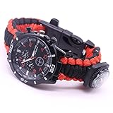 Yogogo Outdoor Survival Watch Armband Paracord Kompass Flint Feuerstarter Pfeife (Bunt G)