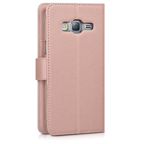 kwmobile Funda para Samsung Galaxy J3  2016  DUOS - Carcasa de  Cuero sint  tico  - Case con Tapa y  Tarjetero  en  Oro Rosa 
