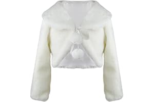 GENERIC Boléro en fausse fourrure pour fille - Veste de princesse à manches longues et col à revers - Châle - Pour demoiselle d'honneur - Cape cardigan pour fête de mariage - Manteau d'hiver confortable