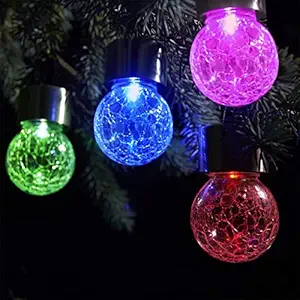 Epyz Crackle Glass Design Solar Garden Light for Patios, Landscape, Tree Hanger (Multicolor, 2)