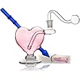 Mini bong Smoking Bong Pipe Pink Heart Glass bong Oil Burner Water Bong Portable Water Pipe Bubbler Bong small Oil Rigs For Smoking Bongs Glass Pipe Accessories 10mm Send hose Nicotine free