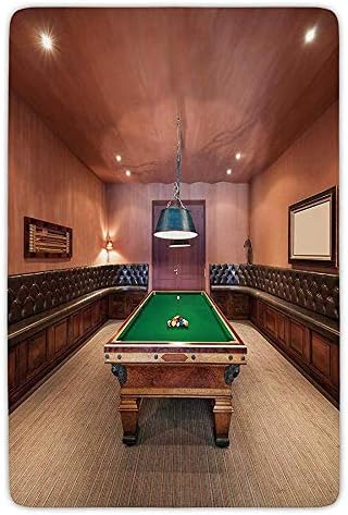 Bathroom Bath Rug Kitchen Floor Mat Carpet,Modern Decor,Entertainment Room in Mansion Pool Table Billiard Lifestyle Photo Print,Cinnamon Brown Green,Flannel Microfiber Non-slip Soft Absorbent