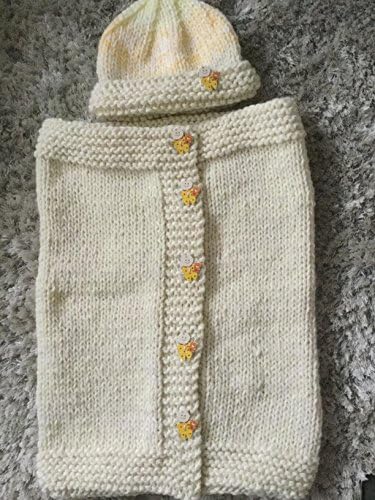 Hand knitted baby's cocoon\snuggle\swaddling blanket with matching beanie