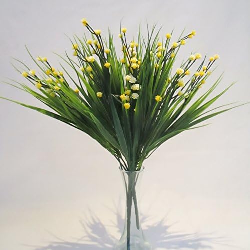 Set of 3 Artificial Sword Grass Bushes With Yellow Gypsophila