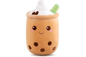 Aitsite Bubble Tea Plush, Boba Plush Fluffy Stuffies Soft Toys Cuddle Pillow Cute Stuff Squish Mallow Plush Toy Fluffy Stuffies Boba Plushies Milk Tea Hugging Pillow Cuddle Cushion (35CM)
