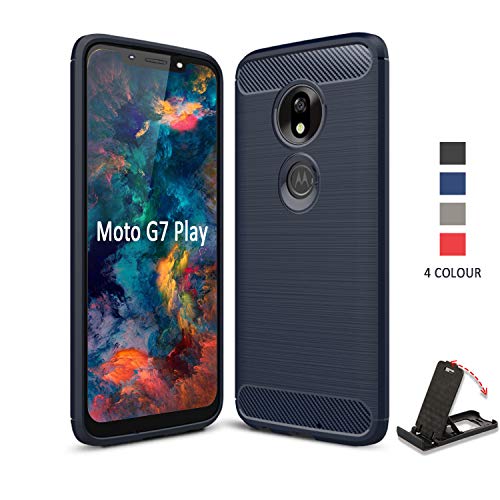 SCL Funda Moto G7 Play Funda, Funda Motorola G7 Play Funda, Exquisite Cubierta Protectora de Fibra de Carbono con Tecnología Antiarañazos y Absorción de Impactos (Azul)