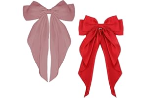 ZEVONDA Haarschleifen Clips - Haarspangen mit Großer Schleife Einfarbige Haarnadel mit Schleife Haarspangen Accessoires für Mädchen Frauen, Rot + Rosa (2PCS)