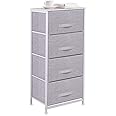 Chest of Drawers, 4 Fabric Storage Drawers Tower with Wooden Top and Metal Frame, Cloth Storage Organizer for Bedroom Living Room Closet Hallway, Grey