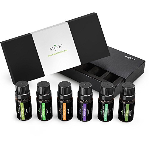 Aceites Esenciales Aromaterapia Anjou set de 6 * 10ml, 100% Natural Puro (Lavanda, Árbol de Té, Eucalipto, Hierba de Limón, Naranja, Menta) para Humidificador y Difusor Aroma,Spa