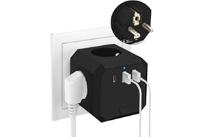 RUMICET Murale Multiprise Prise Cube, 7 en 1 Multiprise Cube avec 4 Sorties AC, 2 Ports USB et 1 Type C, 4000W Power Prise USB avec Interrupteur, pour la Maison, Le Bureau, Les Voyages, Noir