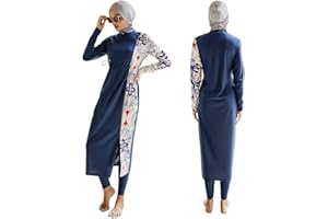 Odizli Women Long Sleeve UV Protection Floral Swimming Tops + Swimming Pants + Hijab Burkini Muslim Islamic Bathing Suit