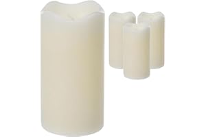 ToCi 4er-Set LED-Kerze Elfenbein Ø 7 x 13 cm mit Timerfunktion, flammenlose Echtwachs-Kerzen mit flackernder LED-Flamme
