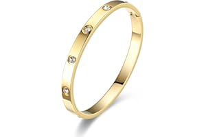 CPJJ Bracelet Femme en Acier Inoxydable et Oxyde de Zirconium - Style Simple - Largeur : 6 mm - Fermoir - Gravure Or, 1 Pièce