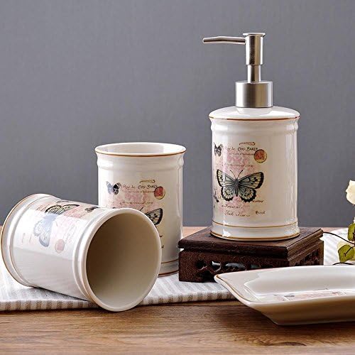 QASI® Ceramics Bathroom Accessories Sets 4pieces European style simple Emulsion Bottle Toothbrush Holder Mouthwash Cup Soap Dish Squeeze the Bottle Pattern , B