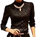 DSD01 2015 Women Lace Office Long sleeve Slim Chiffon shirt (M, BLACK)