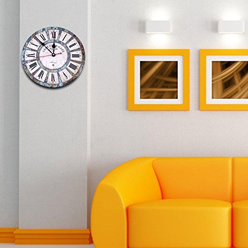 SOLEDI Wanduhr Vintage römischen Ziffer verrostet Rustikale Land Toskana Stil Holz - 3