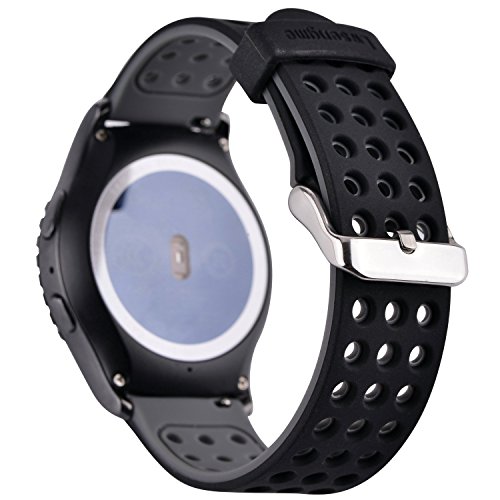 Greatfine 20MM Reemplazo Correa de Reloj Silicona Pulsera para Samsung Gear S2, Moto 360 2nd 42mm/ Huawei Watch 2 /Samsung Gear Sport (BlackGrey)