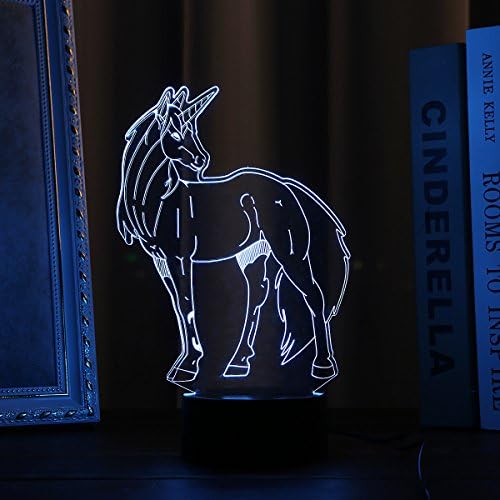 Kivvo Unicorn Shape Mood Light Remote Control Home Decor for Kid Desk Lamp Table Decoration 3D Model 7 Color Changing Festival LED Night Light