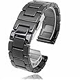 Eivdru Ceramic Watch Strap Premium Polished Two Tone Silver Deployment Clasp Black and White Men's Ladies Strap Bracelet(15mm,Black)