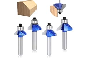 ASNOMY 4 sztuki 8 mm trzpień 45 stopni frez do fazowania do drewna, 45 stopni fazowanie / obrzeże do frezowania routera do fazowania, obróbki drewna, przycinanie, zestaw frezów do frezarki