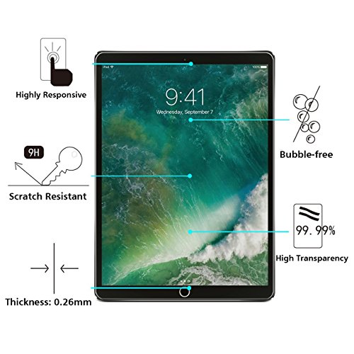 OMOTON iPad Pro 12.9 (2017) Panzerglas Schuztfolie, Anti- Kratzer, Bläschenfrei ,9H Härte, HD-Klar, Apple Pencil kompatibel, [2.5D Runde Kante] - 2