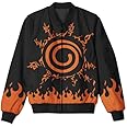 Koverify Naruto Kurama fire Anime Bomber all over printed patterned Japanese Anime Cosplay unisex jacket Orange Black