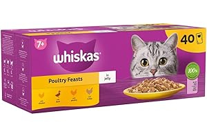 WHISKAS - 7+- Senior Wet Cat Food Pouches - 40 x 85 g - Poultry in Jelly - Bulk Cat Food Megapack - 40 Pouches