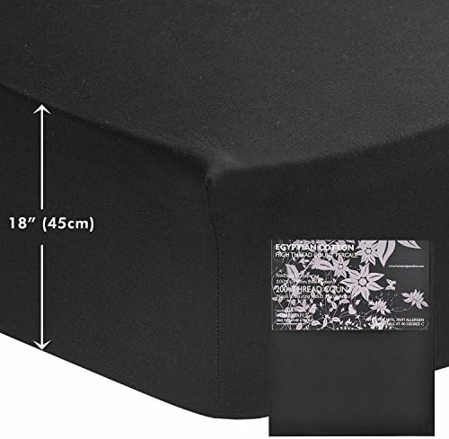 HOMESCAPES Black Extra Deep Fitted Sheet (18”) King 200 TC 400 Thread Count Equivalent Pure Egyptian Cotton Bed Sheet with Fully Elasticated Skirt