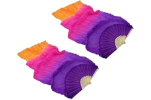 DAILYMALL Paire de Eventail de Danse Orientale 100% Soie Fan Veil Danse du Ventre Belly Dance - Violet + Orange