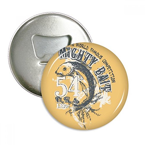 DIYthinkerLine Drawing Fish Mighty Bait Pattern Round Bottle Opener Refrigerator Magnet Badge Button 3pcs Gift