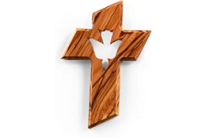 KASSIS GESCHENKARTIKEL Kassis Regalos Cruz de madera de olivo Cruz de pared con símbolos de la fe para colgar de Belén para confirmación, bautismo, comunión 13 x 9 cm (El Espíritu Santo)