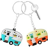 AOEVUIR 2 Pcs Caravan Keychain Retro Accessories for Travel Camping Trailer