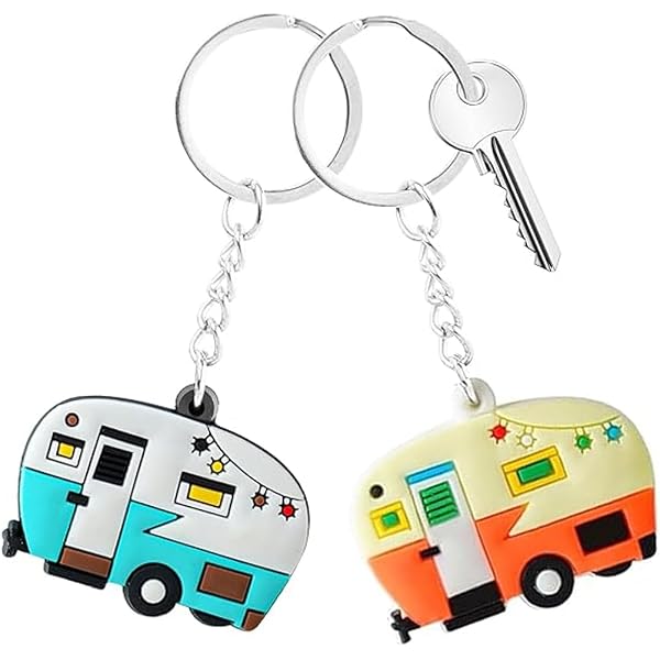 2 Portachiavi A Forma Di Camper – Set Coppia Portachiavi Divertenti In Metallo Per Chiavi, Zaino, Viaggi E Campeggio (Arancione E Azzurro) - 2